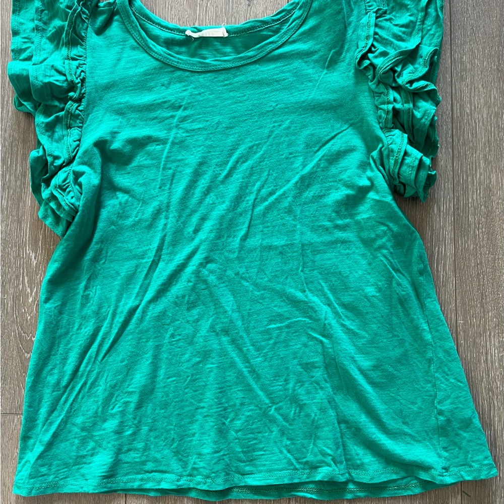 Green Ruffle Sleeve Women's Top